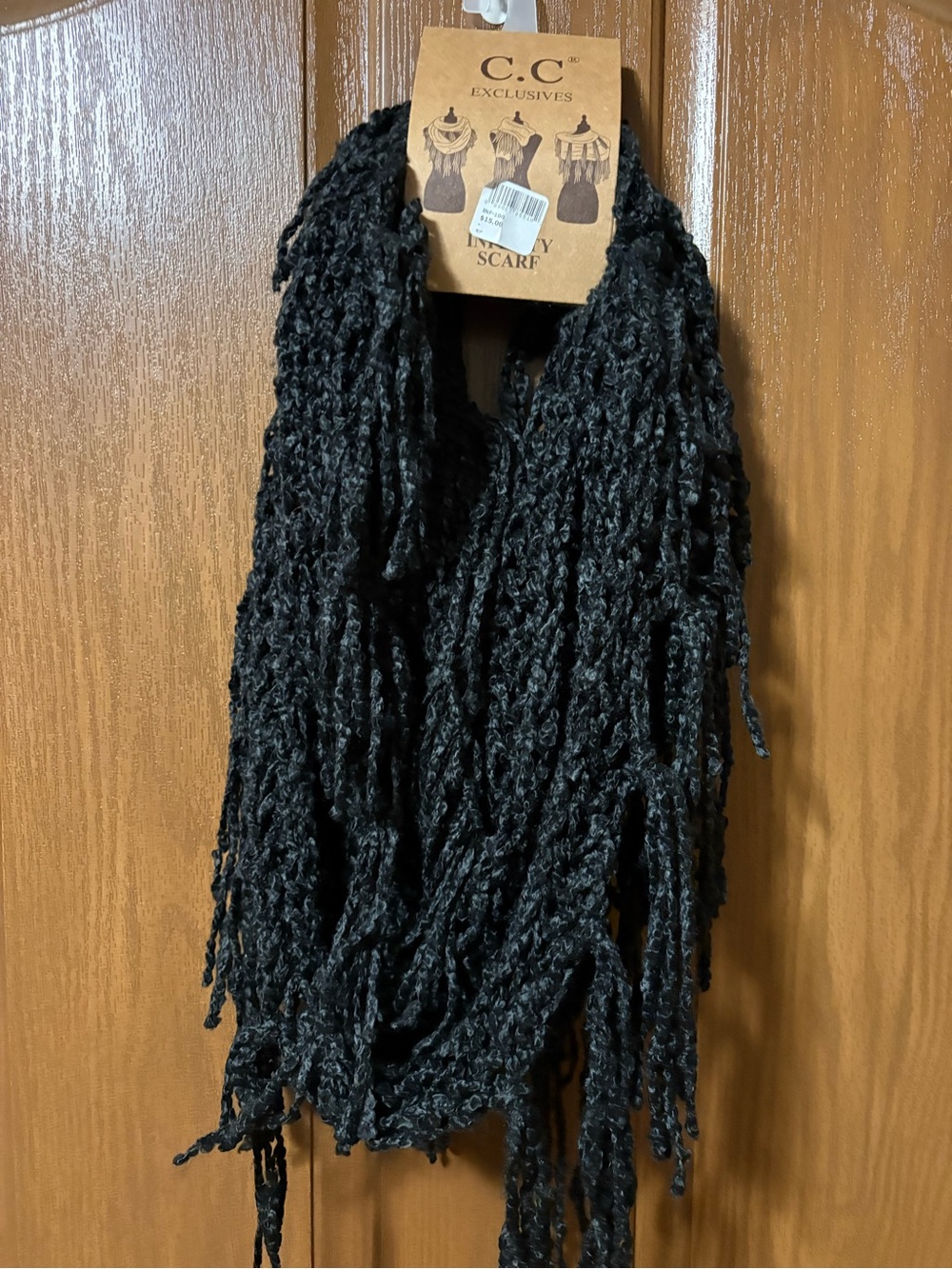 CC Boutique Black Chunky Fringe Loop Scarf